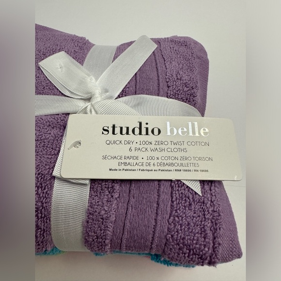 6pc STUDIO BELLE Quick Dry 100% Zero Twist Cotton Washcloth Towels - 13” x 13” - Picture 2 of 4